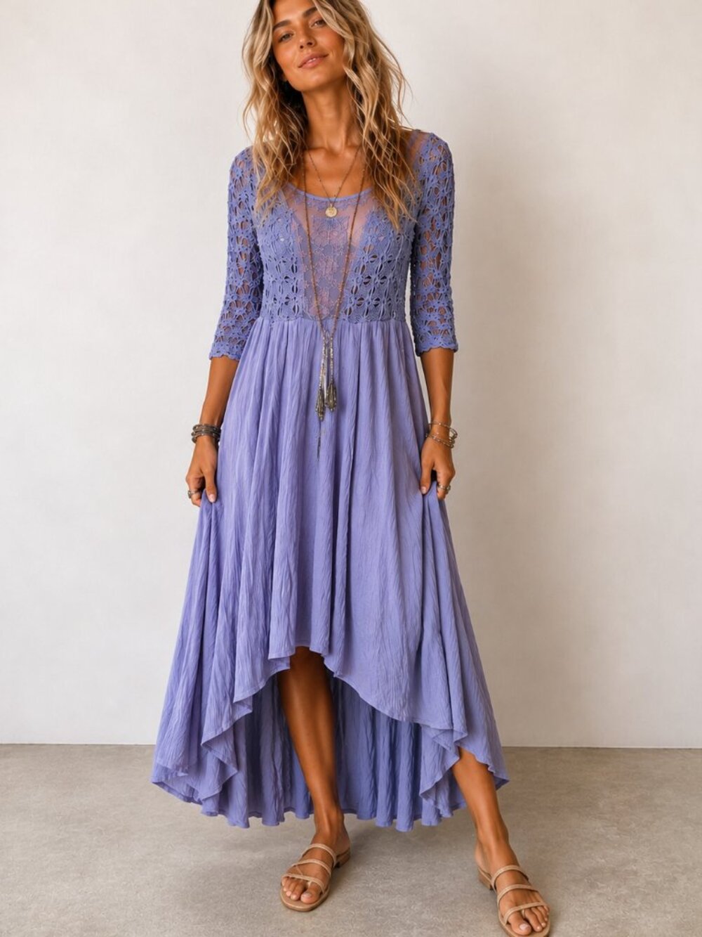 Free People Lavender Lace Midi Dress